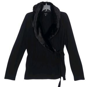 TALBOTS WOOL CASHMERE WOMENS WRAP SWEATER CARDIGAN SZ LG FUR CLASSY GLAM CAPSULE